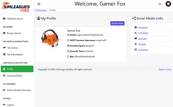 User profile screenshot